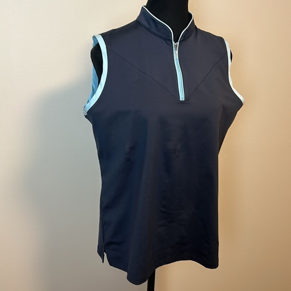 Adidas ClimaCool Navy Blue w Baby Blue Accents Sleeveless Golf Shirt Sz L - Picture 2 of 8